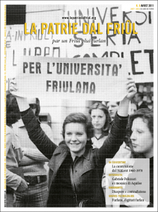 Fantate che e manifeste a pro de Universitât dal Friûl (foto origjinâl gjavade fûr dal libri: "La lotta per l'università friulana" di Tarcisio Petracco - Forum Editrice Universitaria Udinese, Udine 1998)